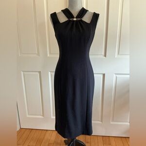 Anne Klein Black Sleeveless Midi Dress with Jewel Accent